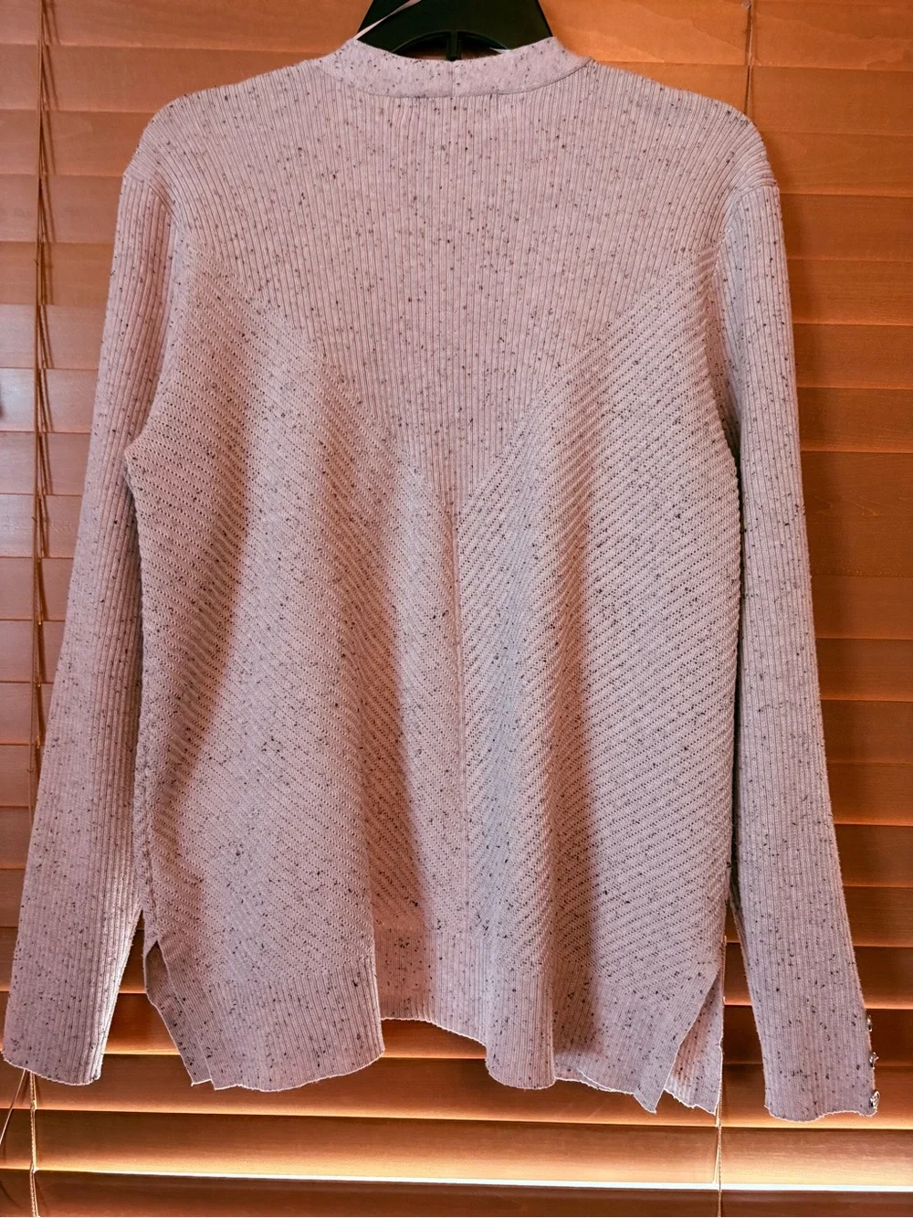 Verve Ami Open-Front Ribbed Cardigan - Light Pink with Fleck. Size Large
